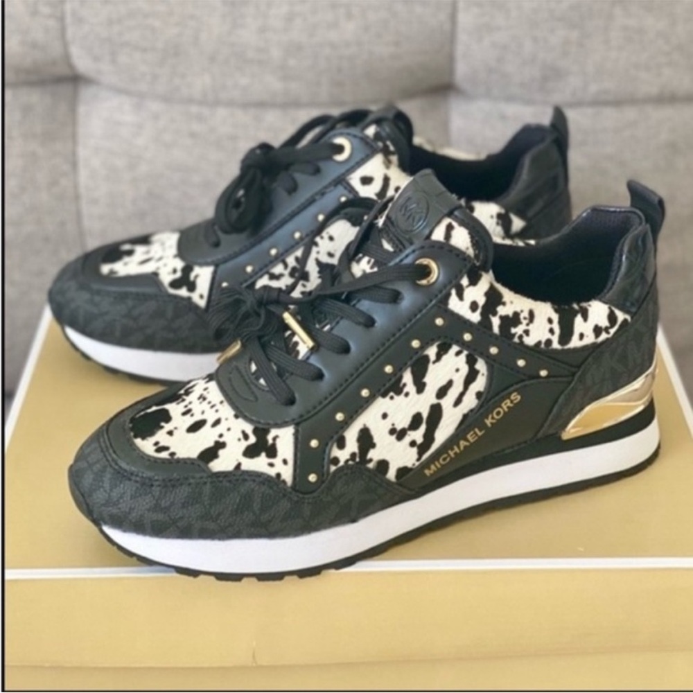 Michael Kors Black and White Cow Patterned Sneakers - Picture 5 of 7